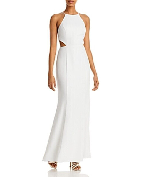 Aqua Womens Halter Cut-Out Formal Evening Dress Gown Off White 4