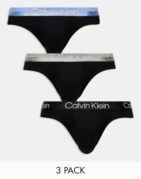 Calvin Klein modern structure briefs 3 pack in black with coloured waistband