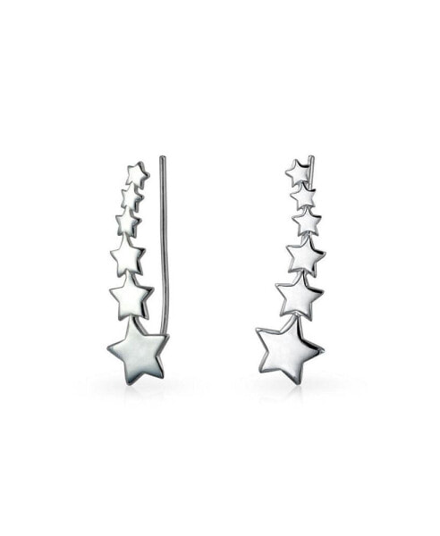 USA Patriotic Celestial Shooting Star Ear Pin Climbers Earrings For Women Wrap Crawlers 14K Gold Plated .925 Sterling Silver