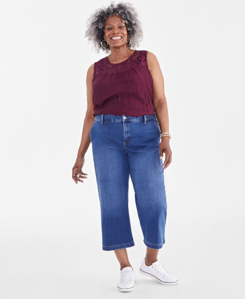 Plus Size High Rise Wide-Leg Crop Jeans, Created for Macy's