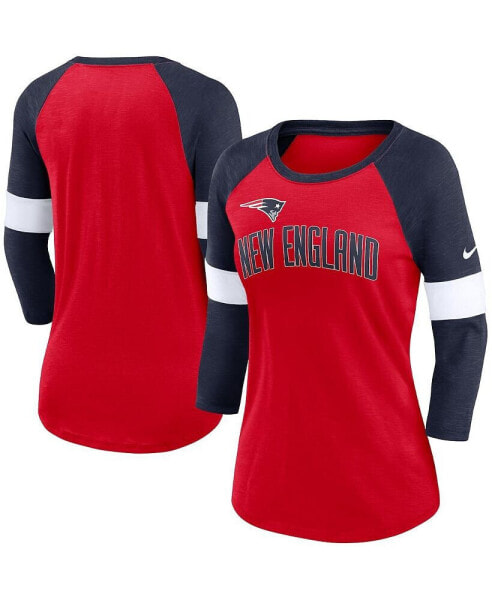 Women's New England Patriots Heather Red/Heather Navy Football Pride Raglan 3/4-Sleeve T-shirt