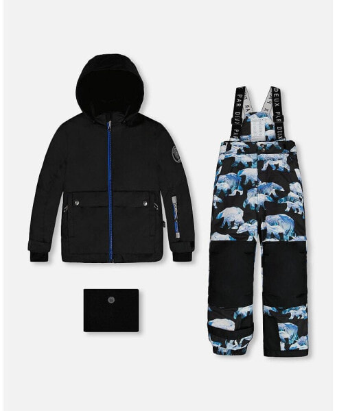 Toddler Boys Two Piece Snowsuit Black Printed Blue Bears - Toddler|Child