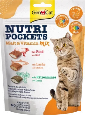 Katzenleckerli mit Rind, Lachs & Katzenminze, Nutri Pockets Malz-Vitamin Mix, 150 g