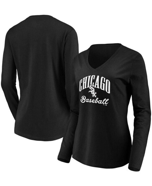 Women's Black Chicago White Sox Victory Script V-Neck Long Sleeve T-shirt