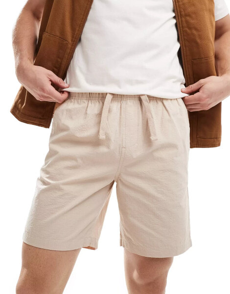 Brave Soul seersucker shorts with elasticated waist in stone