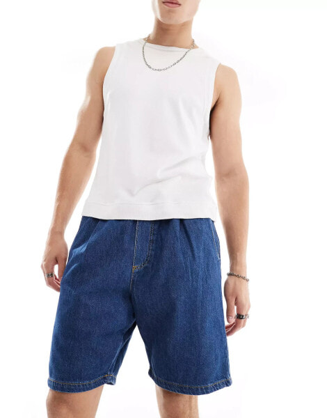 Jack & Jones denim short with drawstring waist in blue