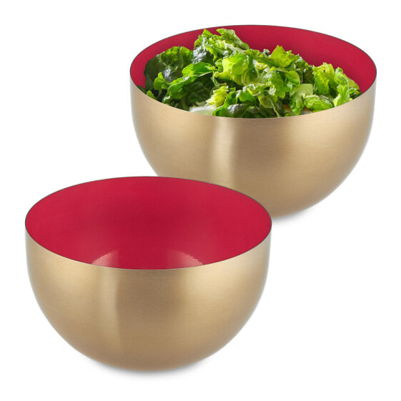 2 x Salatschüssel Edelstahl rot-gold