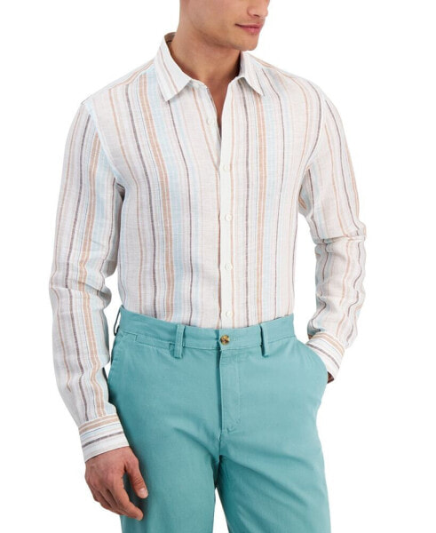 Men's Dart Stripe Linen Long-Sleeve Shirt, Created for Macy's