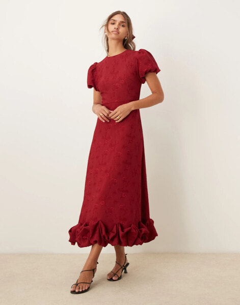 Sister Jane puff sleeve bubble hem maxi dress in deep red