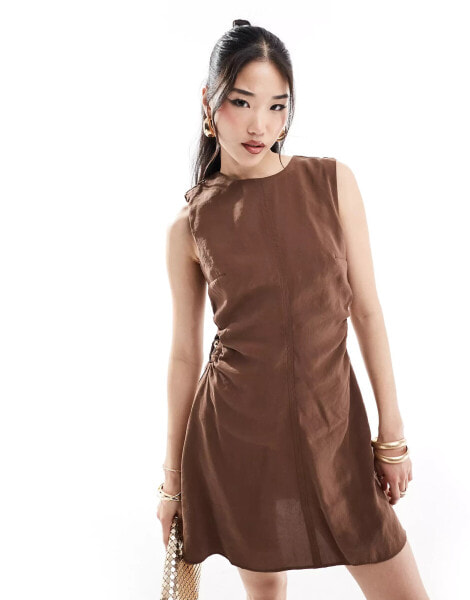 ASOS DESIGN cut out ring detail in waist mini dress in chocolate