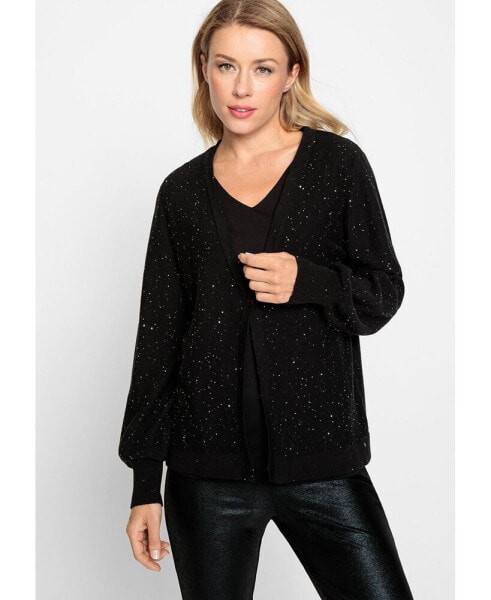 Women's Cotton Blend Long Sleeve Allover Sparkle Cardigan