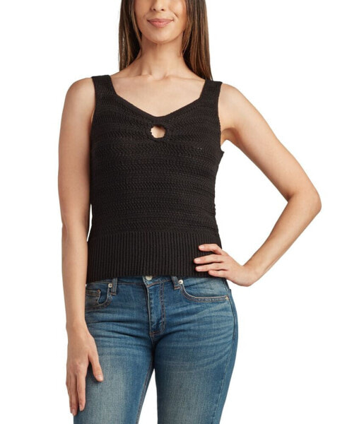 Junior's Sleeveless Open Stitch V-Neck Sweater Top