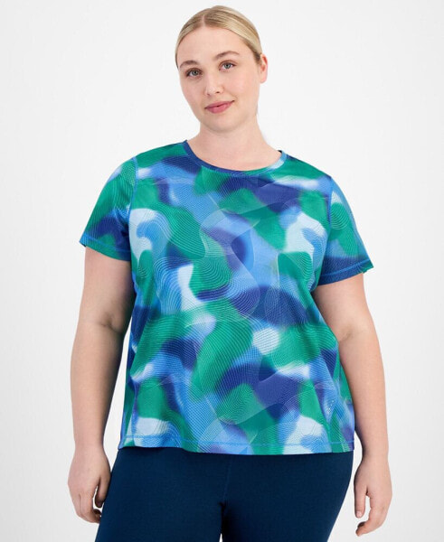 Plus Size Birdseye-Mesh Short-Sleeve Top, Created for Macy's