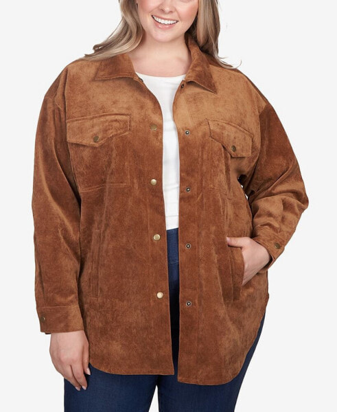 Plus Size Button Up Solid Pincord Jacket