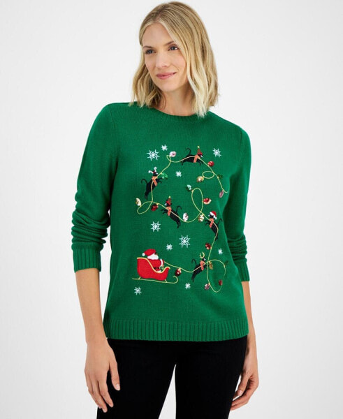 Women's Kitten Sleigh Crewneck Sweater, Created for Macy's