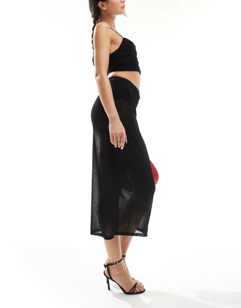 & Other Stories sheer knit midi skirt with high waist knicker pants in black