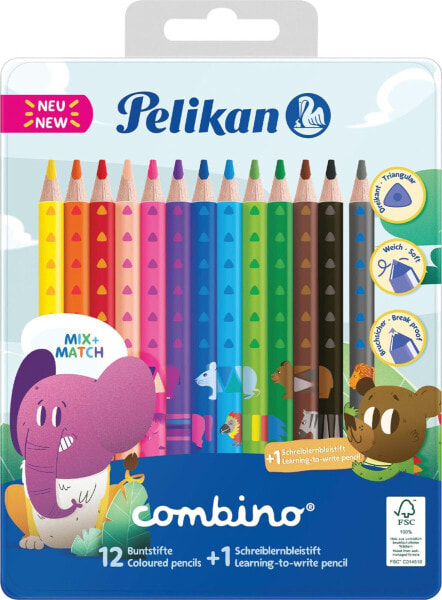 Pelikan KREDKI OŁÓWKOWE TRÓJKĄTNE JUMBO PELIKAN COMBINO 12 KOLORÓW + 1