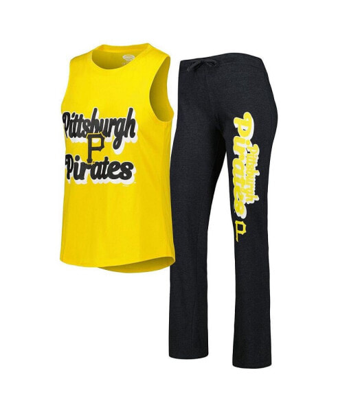 Женская пижама Concepts Sport Womens Heather Black and Gold Pittsburgh Pirates Wordmark Meter Muscle Tank Top and Pants Sleep Set