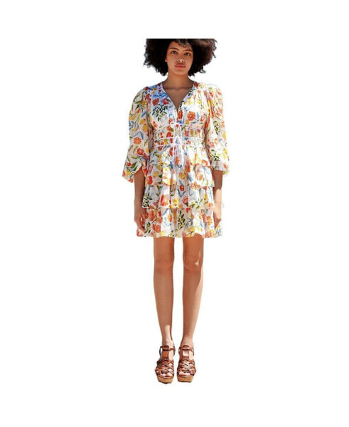 Flower Land Cotton Viscose Voile Mini Dress