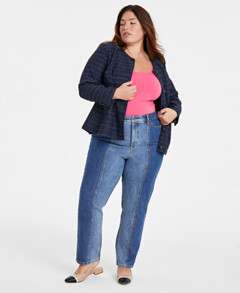 Trendy Plus Size Two-Tone Straight-Leg Jeans, Created for Macy's