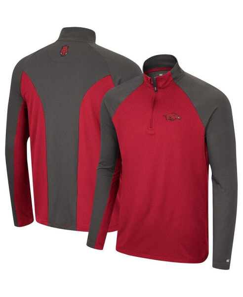 Men's Cardinal, Charcoal Arkansas Razorbacks Two Yutes Raglan Quarter-Zip Windshirt