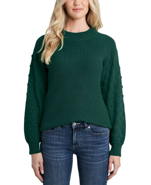 Women's Crewneck Bobble Detail Long Sleeve Sweater