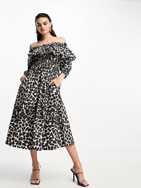 Whistles bardot midi dress in leopard spot