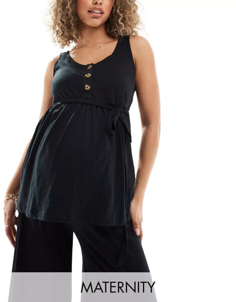 Mamalicious Maternity 2 function nursing button through top in black