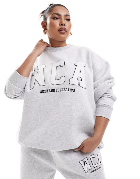 ASOS Weekend Collective Curve sweat with varsity logo in grey marl