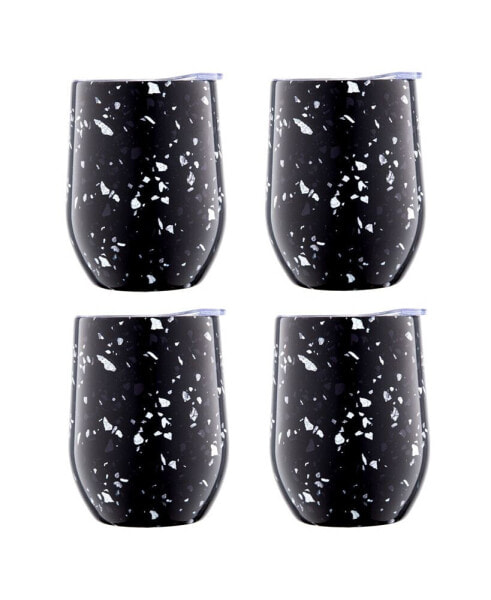 12 Oz Black Terzo Stainless Steel Wine Tumblers, Set of 4