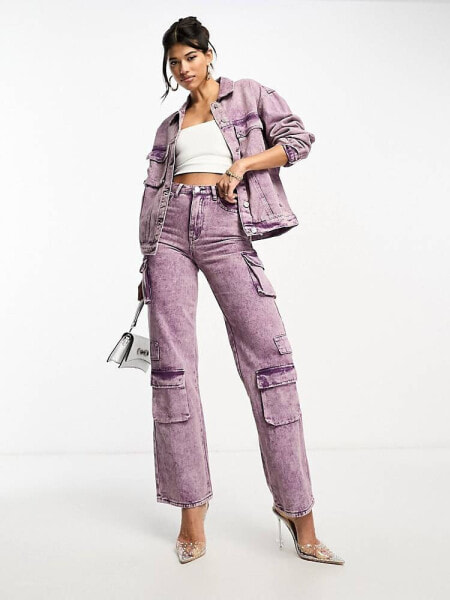 Kyo The Brand denim metallic utility wide leg jean co-ord in lilac