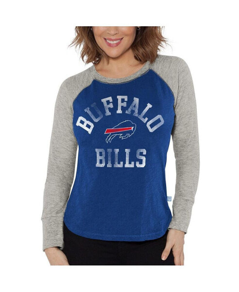 Women's Royal, Heather Gray Buffalo Bills Waffle Knit Raglan Long Sleeve T-shirt