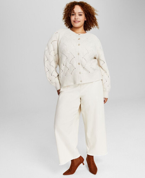 Trendy Plus Size Crewneck Textured Cardigan, Created for Macy's