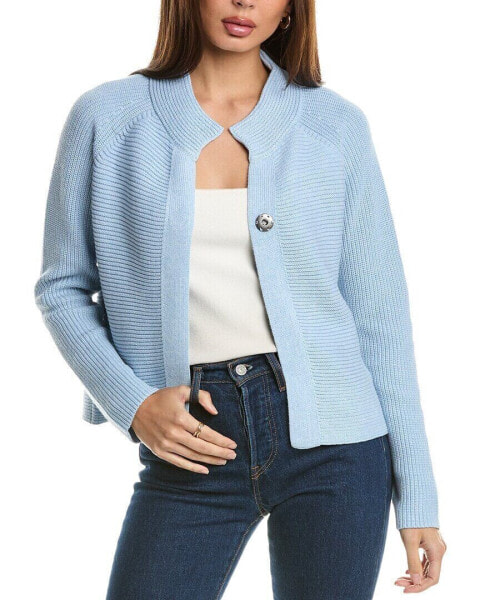 Forte Cashmere Rib Mock Cardigan Women's Blue Xs