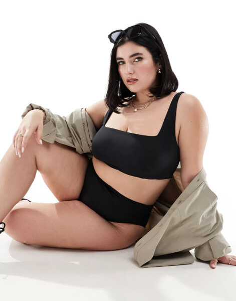 ASOS DESIGN Curve Maya mix and match square neck crop bikini top in black - BLACK