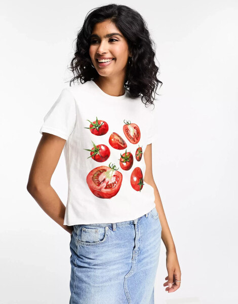 ASOS DESIGN baby tee with tomato graphic in white