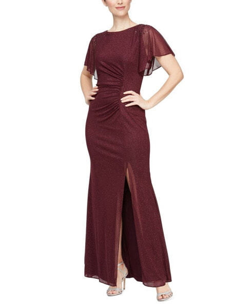 Women's Round-Neck Flutter-Sleeve Gown