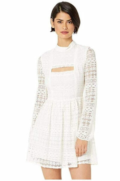 BCBGeneration Women's Peek-a-Boo Lace Fit Flare Dress Gardenia 2