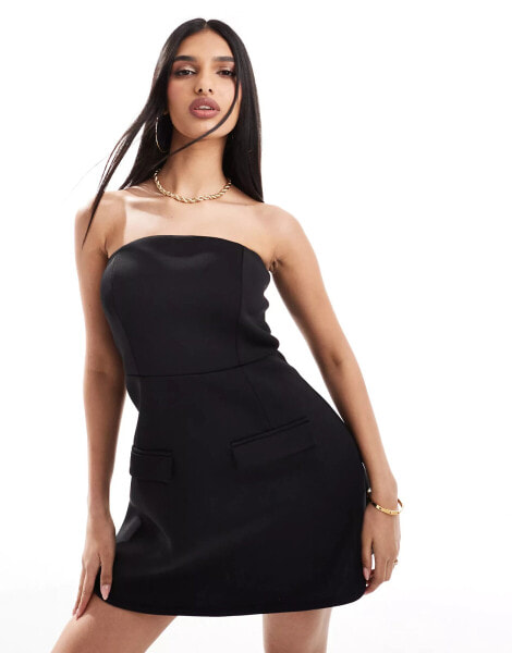 In The Style bandeau pocket detail structured mini dress in black