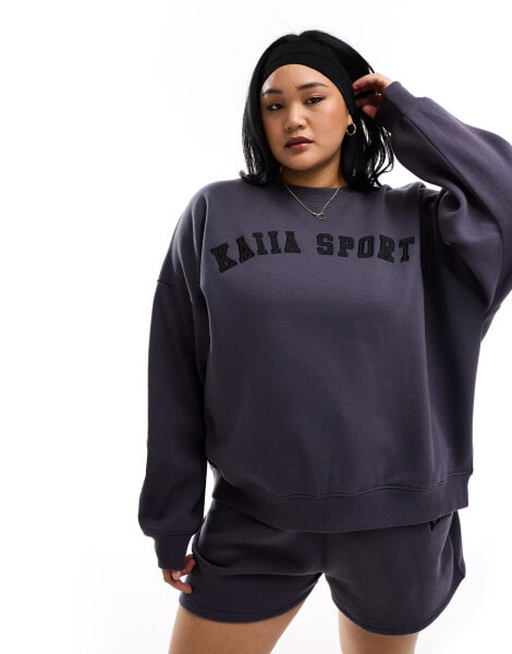 Kaiia Plus logo sweatshirt co-ord in dark grey