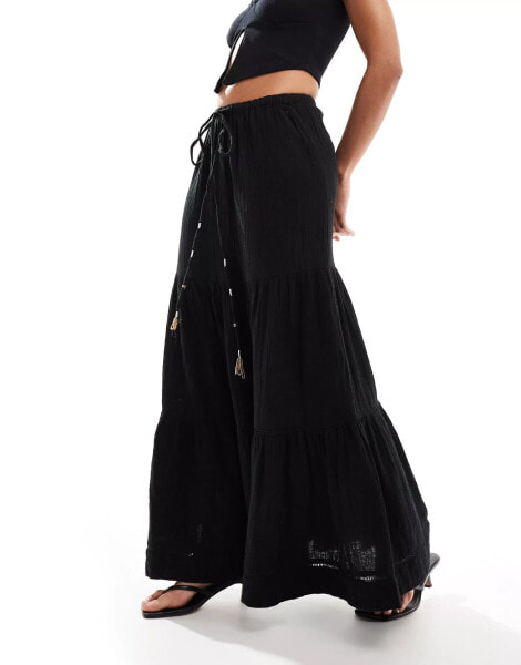 River Island tiered maxi skirt in black