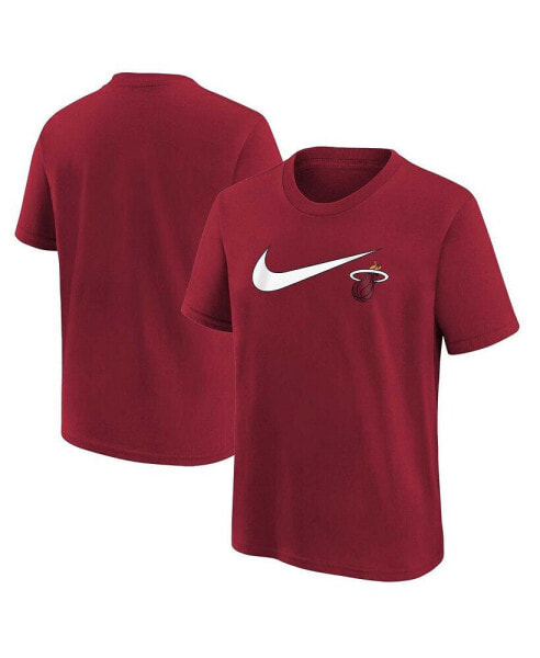 Big Boys and Girls Red Miami Heat Swoosh T-Shirt