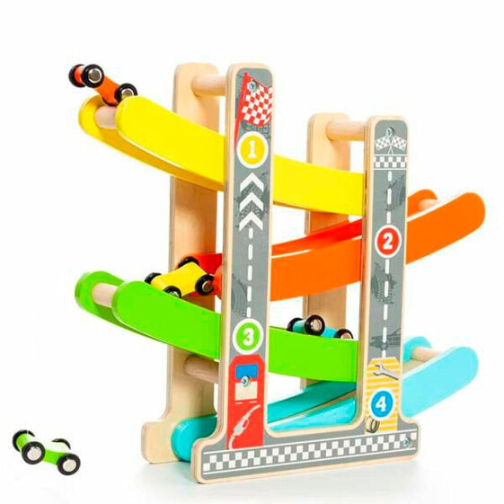 MOLTO Wooden Car Ramp Track Includes 4 Cars