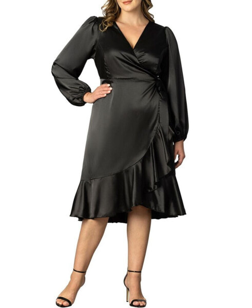 Women's Plus Size Serena Satin Long Sleeve Wrap Dress