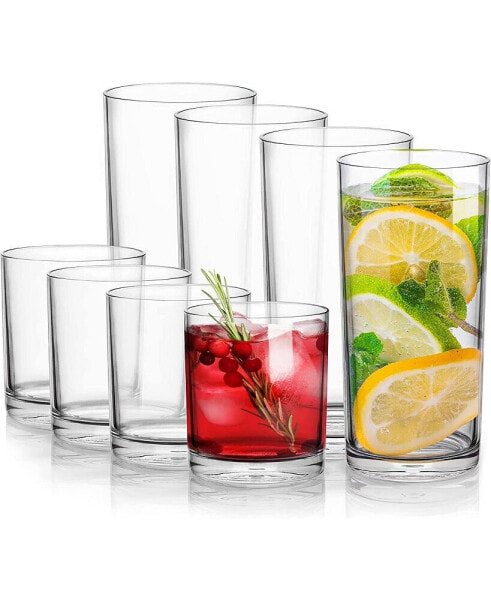 Acrylic Glasses Drinkware - 8 Piece Unbreakable Plastic Tumblers