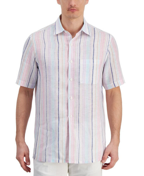 Men's Dart Striped Short-Sleeve Linen Shirt, Created for Macy's