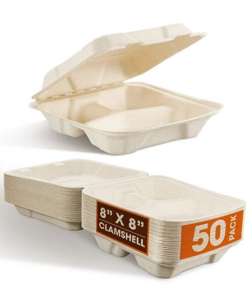 8" x 8" Clamshell Container with Lid, 50 Pack