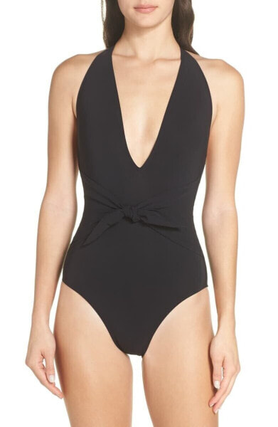 Tory Burch Women's 180612 Tie Front One-Piece Swimsuit Black Size XL