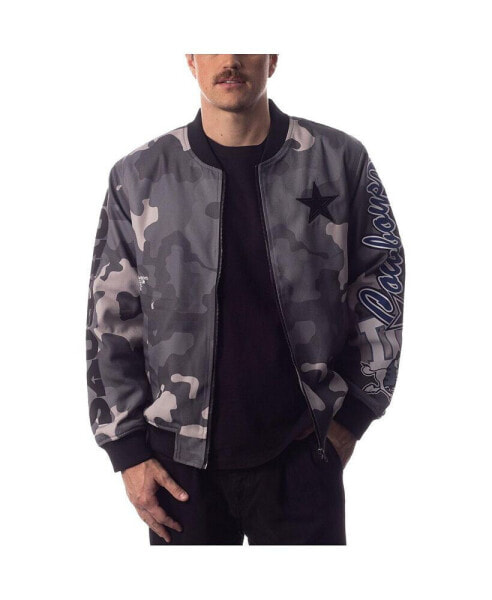 Men's and Women's Gray Distressed Dallas Cowboys Camo Bomber Jacket