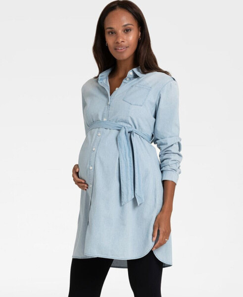 Women's Cotton Chambray Belted Maternity Tunic